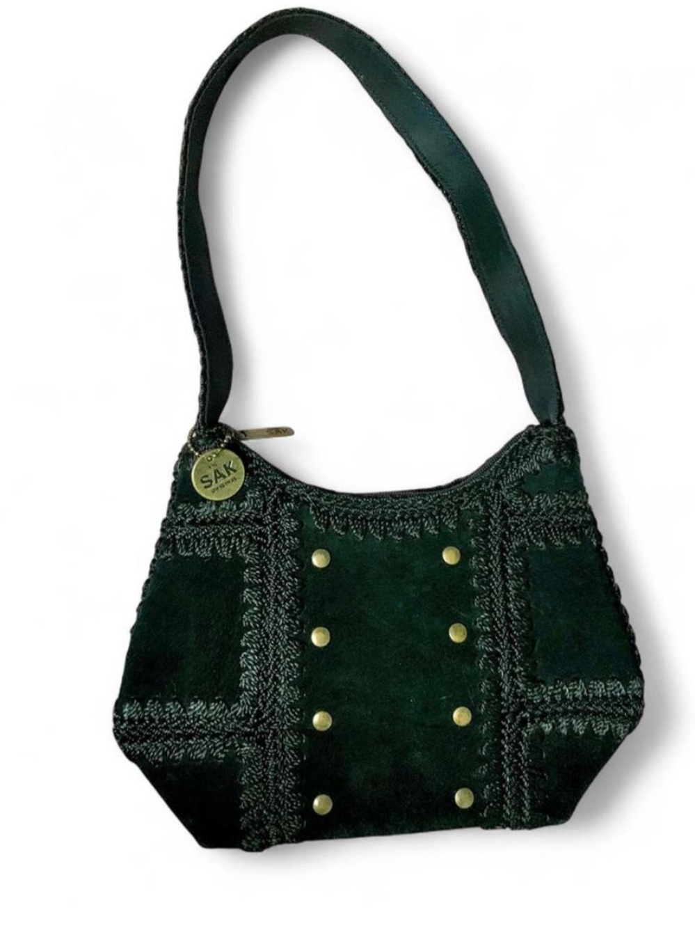 The Sak Vintage Y2K Black Suede Crochet Studded Hobo Bag EUC